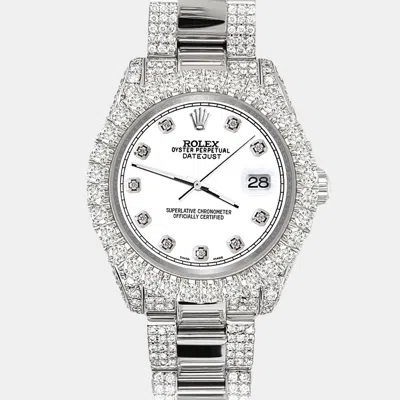 Pre-owned Rolex Datejust 31mm Pave 7.2ct Iced Diamond White Track Wristwatch 178240