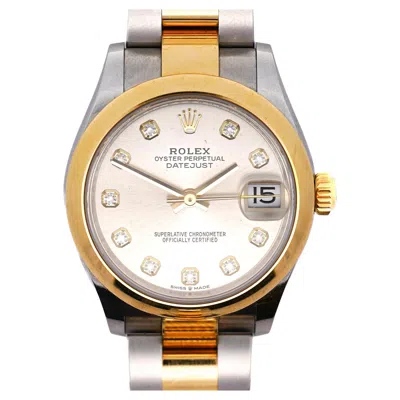 Pre-owned Rolex Datejust 31mm Silver Diamond Dial Two-tone Yellow Gold Steel Watch