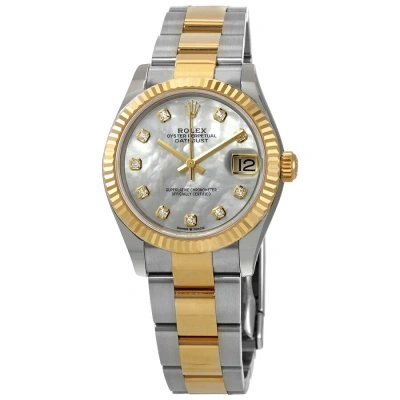 Rolex Datejust 31mother Of Pearl Diamond Dial Automatic Ladies Steel And 18kt Yellow Gold Oyster Wat In Metallic