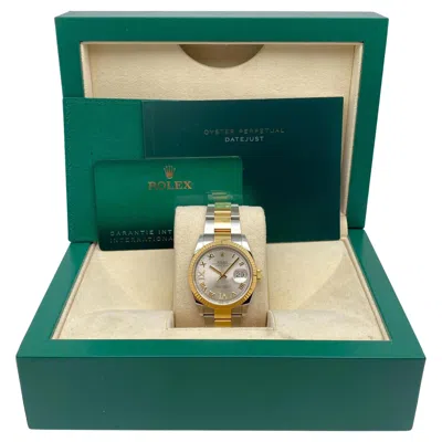 Pre-owned Rolex Datejust 36 126233 18k Yellow Gold Steel Vi Ix Diamond Silver Dial Watch