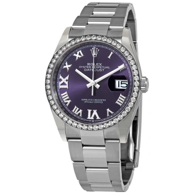 Rolex Datejust 36 Aubergine Diamond Dial Automatic Unisex Oyster Watch 126284aurdo In Purple