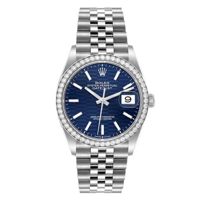 Rolex Datejust 36 Automatic Blue Fluted Motif Dial Chronometer Diamond Watch 126284blfsj In Metallic