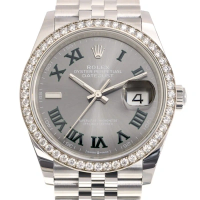 Rolex Datejust 36 Automatic Chronometer Diamond Grey Dial Watch 126284gyrj In Gold / Gold Tone / Green / Grey / White