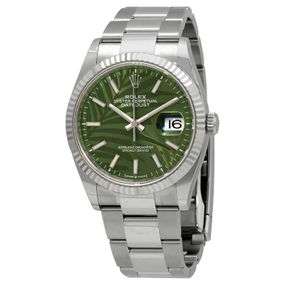 Rolex Datejust 36 Automatic Chronometer Green Palm Motif Watch 126234gnsplmo In Gold / Gold Tone / Green / White