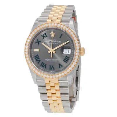 Pre-owned Rolex Datejust 36 Automatic Chronometer "wimbledon Dial" Diamond Watch