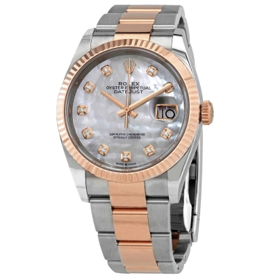 Rolex Datejust 36 Automatic Mother Of Pearl Diamond Dial Men's Steel And 18kt Everose Gold Oyster Wa In Gray