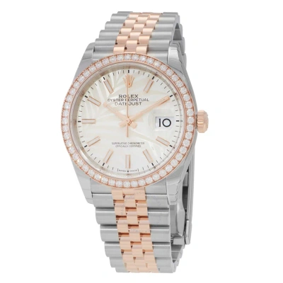 Rolex Datejust 36 Automatic Silver Palm Motif Dial Chronometer Diamond Watch 126281ssplmj In Gray