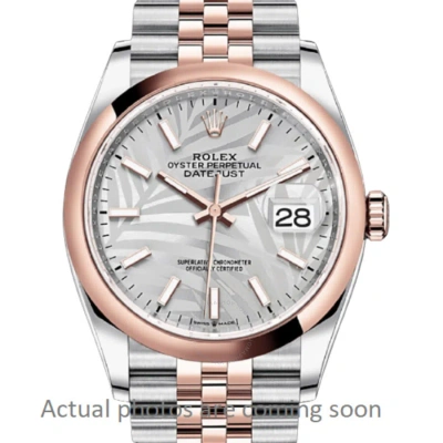 Rolex Datejust 36 Automatic Silver Palm Motif Dial Chronometer Watch 126201ssplmj In Multi