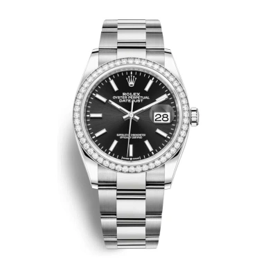 Rolex Datejust 36 Black Dial Automatic Unisex Oyster Watch 126284bkso In Metallic