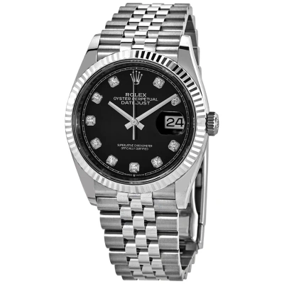 Rolex Datejust 36 Black Diamond Dial Automatic Jubilee Ladies Watch 126234bkdj In Gold