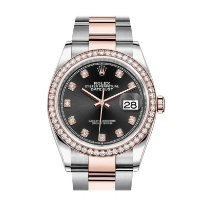 Rolex Datejust 36 Black Diamond Dial Automatic Men's Steel And 18k Everose Gold Oyster Watch 126281b