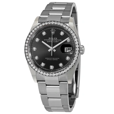 Rolex Datejust 36 Black Diamond Dial Automatic Unisex Oyster Watch 126284bkdo In Metallic