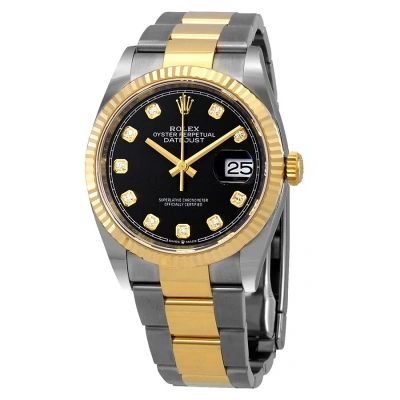 Rolex Datejust 36 Black Diamond Dial Men's Stainless Steel And 18kt Yellow Gold Oyster 126233bkdo In Gray