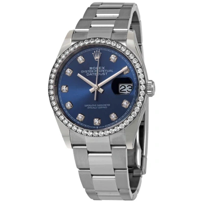 Rolex Datejust 36 Blue Diamond Dial Automatic Unisex Oyster Watch 126284bldo In Metallic