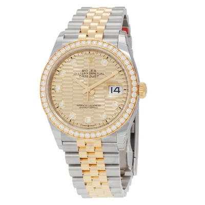 Rolex Datejust 36 Golden Fluted Motif Diamond Dial Automatic Jubilee Watch M126283rbr-0031 In Gray