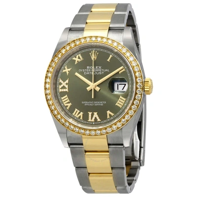 Rolex Datejust 36 Green Diamond Dial Men's Steel And 18kt Yellow Gold Watch 126283gnrdo In Two Tone  / Gold / Gold Tone / Green / Yellow
