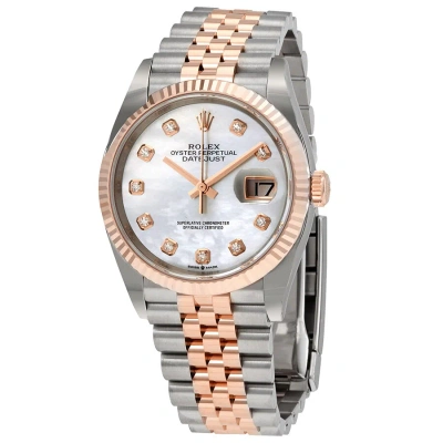 Rolex Datejust 36 Mother Of Pearl Diamond Dial Automatic Men's Steel And 18kt Everose Gold Jubilee W In Gold / Mother Of Pearl / White