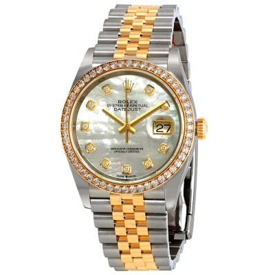 Rolex Datejust 36 Mother Of Pearl Diamond Dial Ladies Steel And 18kt Yellow Gold Jubilee Watch 12628 In Metallic