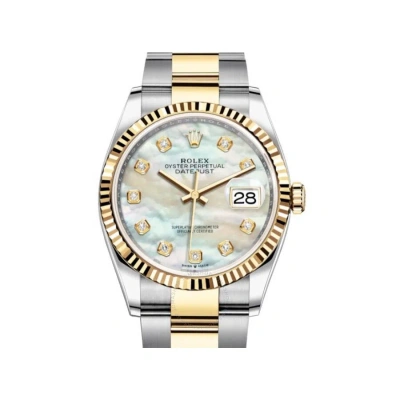 Rolex Datejust 36 Mother Of Pearl Diamond Dial Men's Stainless Steel And 18kt Yellow Gold Oyster Wat In Gold / Mop / Mother Of Pearl / Yellow