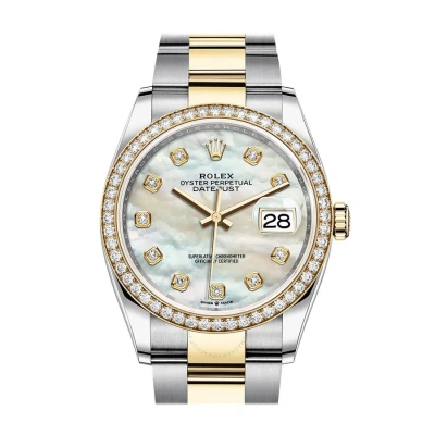 Rolex Datejust 36 Mother Of Pearl Diamond Dial Men's Steel And 18kt Yellow Gold Oyster Watch 126283m In Metallic
