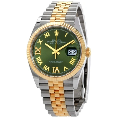 Rolex Datejust 36 Olive Green Diamond Dial Men's Stainless Steel And 18kt Yellow Gold Jubilee Watch In Metallic