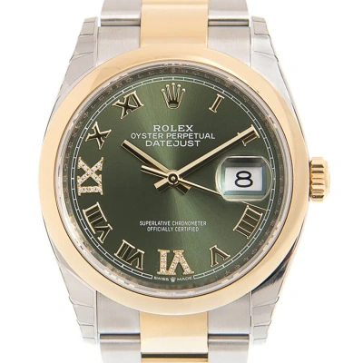 Rolex Datejust 36 Olive Green Diamond Dial Men's Steel And 18k Yellow Gold Oyster Watch 126203gnrdo