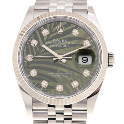 Rolex Datejust 36 Olive Green Palm Motif Diamond Dial Automatic Men's Jubilee Watch M126234-0055