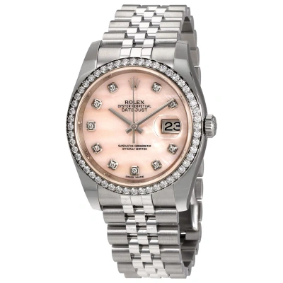 Rolex Datejust 36 Pink Mother Of Pearl Diamond Dial Automatic Ladies Jubilee Watch 116244pkmdj In Metallic