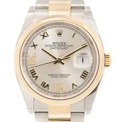 Rolex Datejust 36 Silver Diamond Dial Automatic Men's Steel And 18k Yellow Gold Oyster Watch 126203s