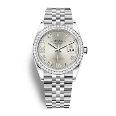 Rolex Datejust 36 Silver Diamond Dial Automatic Unisex Jubilee Watch 126284srdj In Black