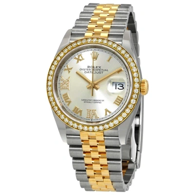Rolex Datejust 36 Silver Diamond Dial Steel And 18kt Yellow Gold Jubilee Watch 126283srdj In Burgundy