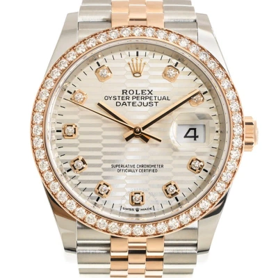 Rolex Datejust 36 Silver Palm Motif Diamond Dial Automatic Men's Steel And 18kt Everose Gold Jubilee