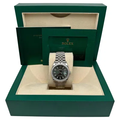 Pre-owned Rolex Datejust 36 Steel Mint Green Dial Diamond Unisex Watch 126284rbr