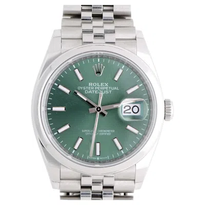 Pre-owned Rolex Datejust 36mm 126200 Mint Green Dial Steel 2023 Jubilee Watch