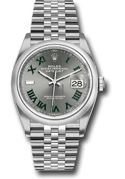 Pre-owned Rolex Datejust 36mm 126200 Stainless Steel Smooth Bezel Wimbledon Dial Oyst