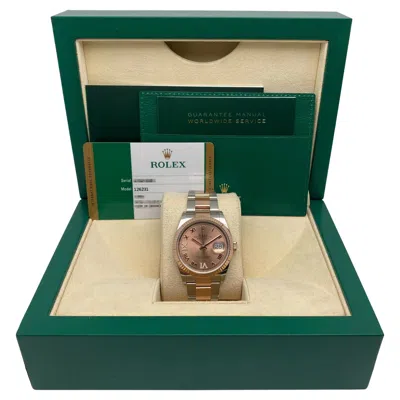 Pre-owned Rolex Datejust 36mm 126231 Steel 18k Rose Gold Sundust Diamond Dial Unisex Watch In Red
