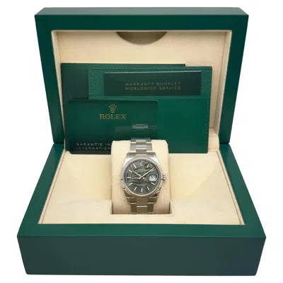 Pre-owned Rolex Datejust 36mm 126234 Steel Green Palm Motif Dial Oyster Watch B&p