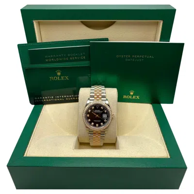 Pre-owned Rolex Datejust 36mm 126281rbr Rose Gold Steel Black Diamond Dial Watch B&p In Red
