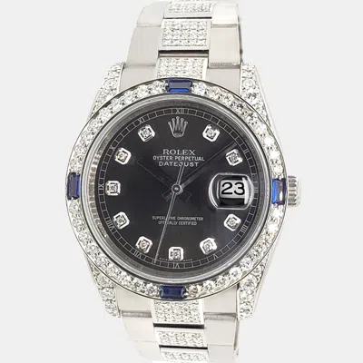 Pre-owned Rolex Datejust 36mm 5.8ct Diamond Bezel Lugs Bracelet Dark Grey Dial 116200 Steel Wristwatch
