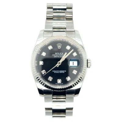 Pre-owned Rolex Datejust 36mm Black Diamond Dial Steel And White Gold Bezel Watch