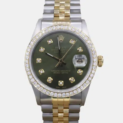 Pre-owned Rolex Customised Green 1.15ct Diamond 18k Yellow Gold Datejust Automatic Men's Wristwatch 36mm