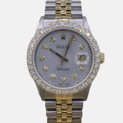 Pre-owned Rolex Customised Grey 3ct Diamond 18k Yellow Gold Datejust Automatic Men's Wristwatch 36mm