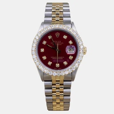 Pre-owned Rolex Customised Red 3ct Diamond 18k Yellow Gold Stainless Steel Datejust Automatic Men's Wristwatch 36mm