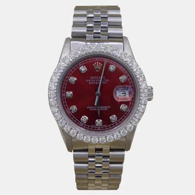 Pre-owned Rolex Customised Red 3ct Diamond Stainless Steel Datejust Automatic Men's Wristwatch 36mm