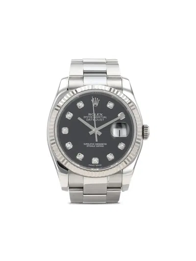 Pre-owned Rolex Datejust 36mm Diamond Hour Markers In Black