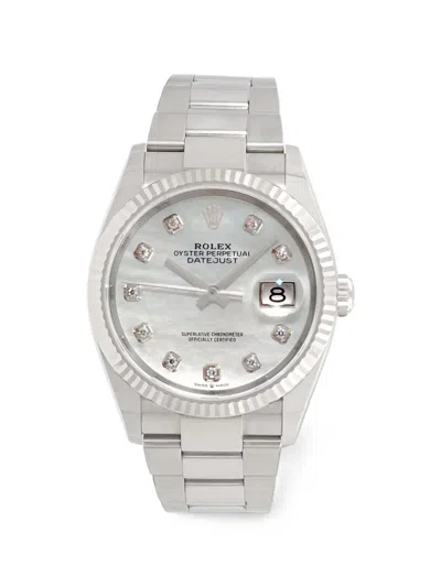 Pre-owned Rolex Datejust 36mm Fluted Bezel Watch In White