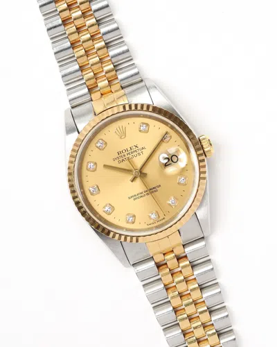 Rolex Datejust 36mm Full Set 2002 Diamond Dial Watch In Gold