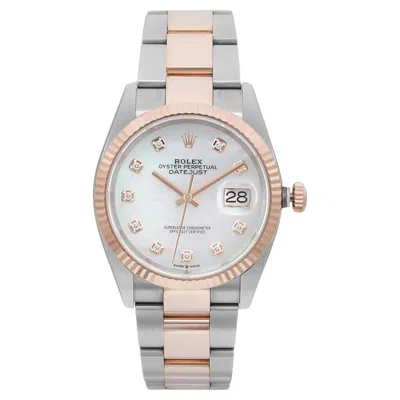 Pre-owned Rolex Datejust 36mm Steel 18k Everose Gold Mop Diamond Dial Unisex Watch 126231 In Multi