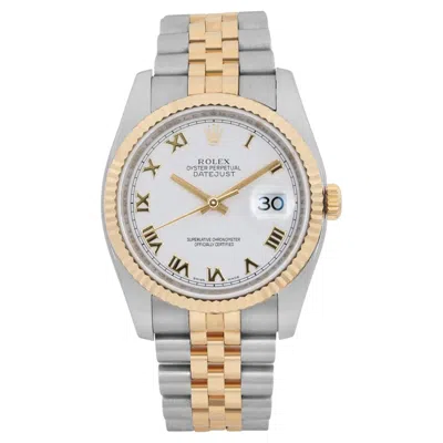 Pre-owned Rolex Datejust 36mm Steel 18k Gold White Roman Dial Automatic Mens Watch 116233
