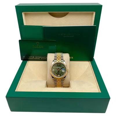 Pre-owned Rolex Datejust 36mm Steel 18k Yellow Gold Green Diamond Vi Ix Dial Watch 126233
